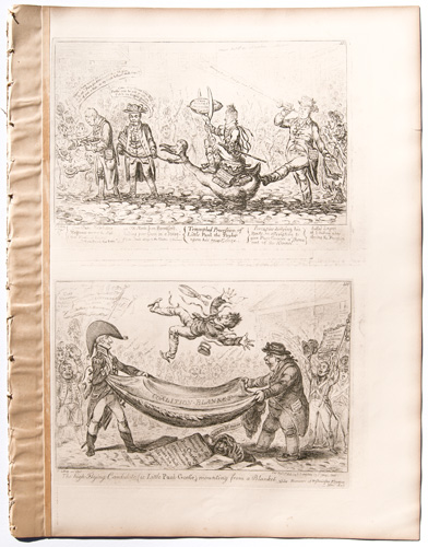 original James Gillray etchings The First Kiss these Ten Years! or, The Meeting of Britannia and Citizen FrancoiseA Phantasmagoria;_ Scene: Conjuring up an Armed Skeleton